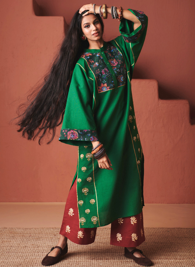 Paan Panelled Kurta Set