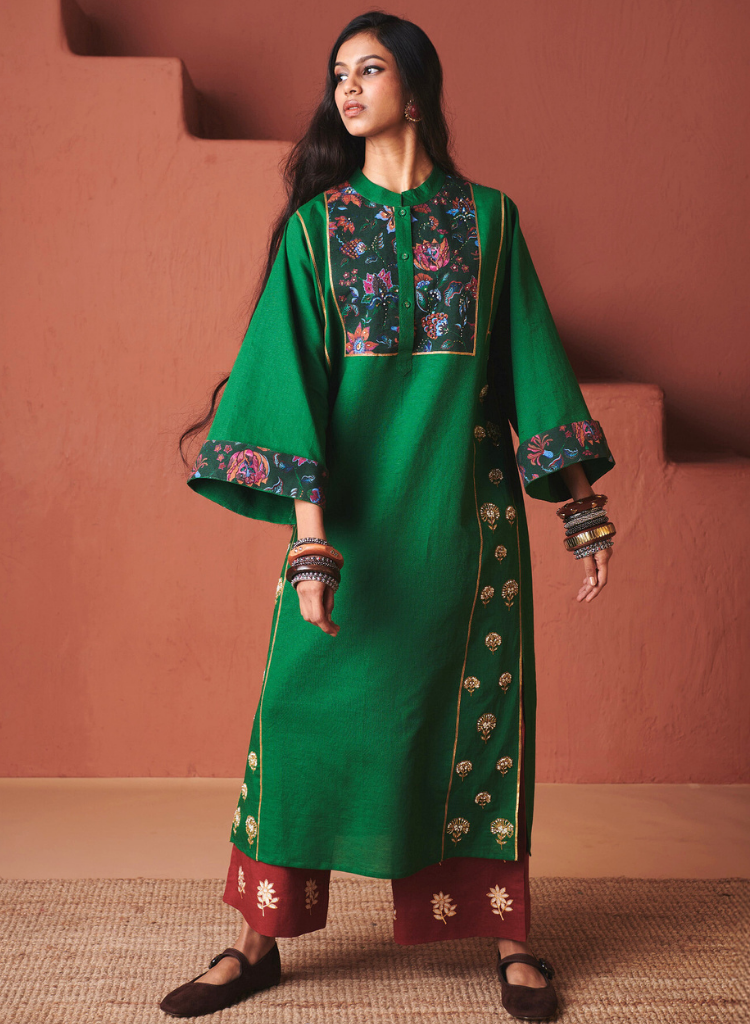 Paan Panelled Kurta Set