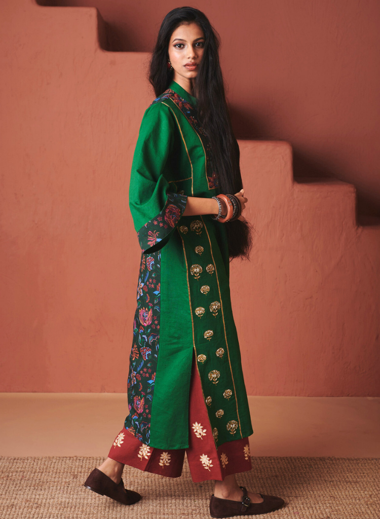 Paan Panelled Kurta Set