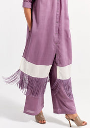 Panel Gather Neck Shirt Set