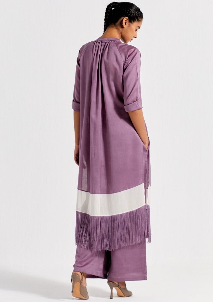 Panel Gather Neck Shirt Set