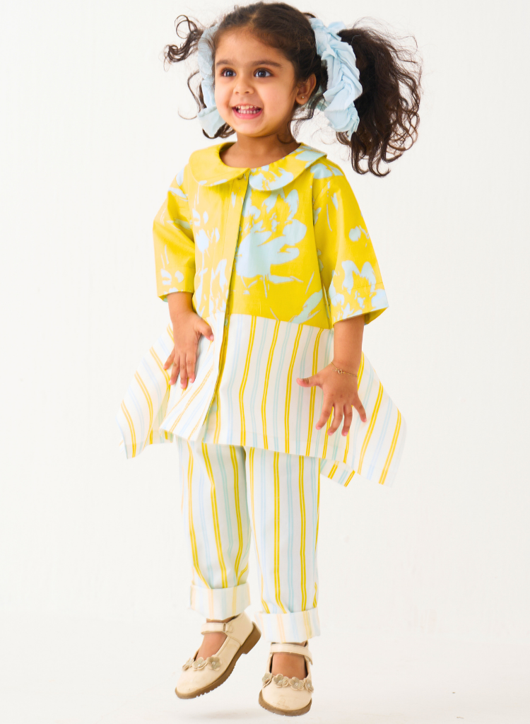 Peter Pan Collar Panelled Shirt Set