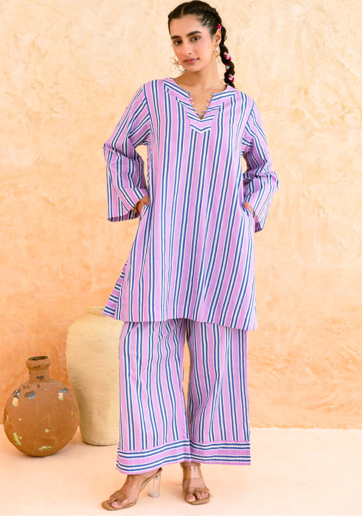 Pink Blue Striped Set