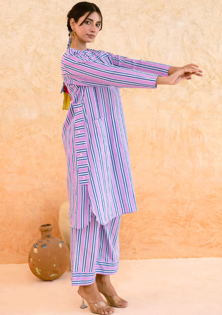Pink Striped Kurta Set