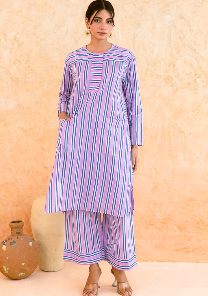 Pink Striped Kurta Set