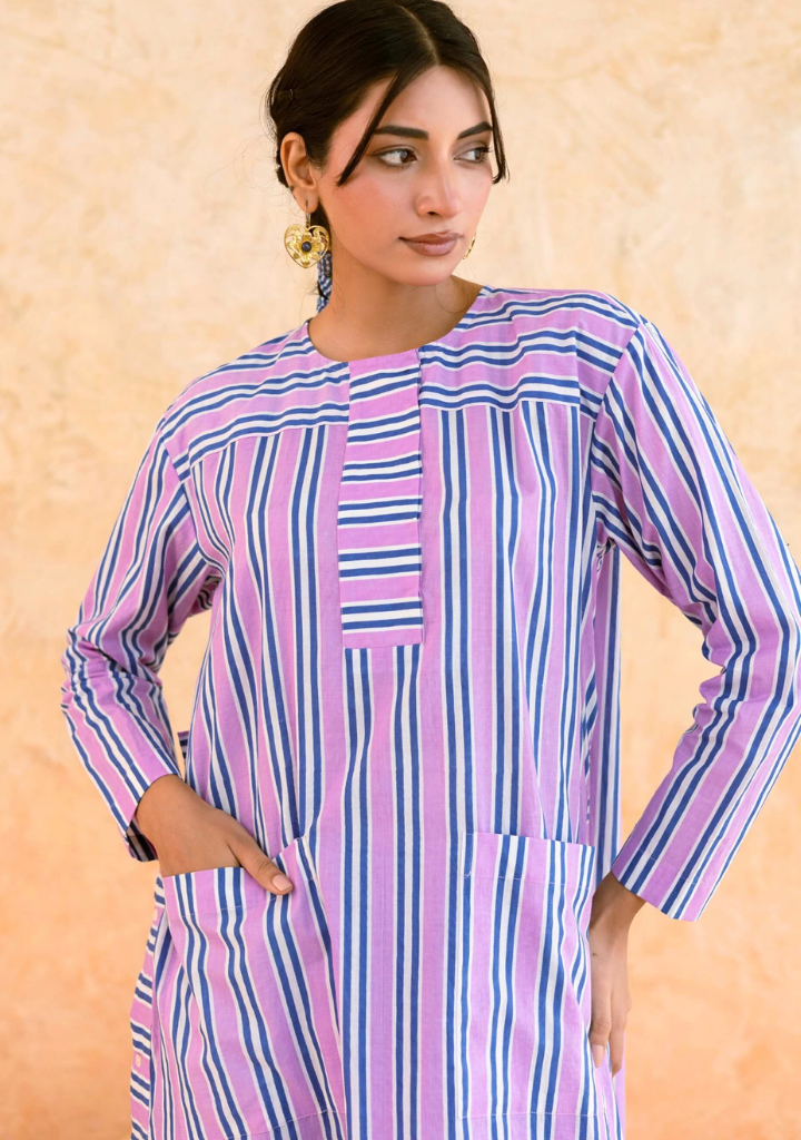 Pink Striped Kurta Set