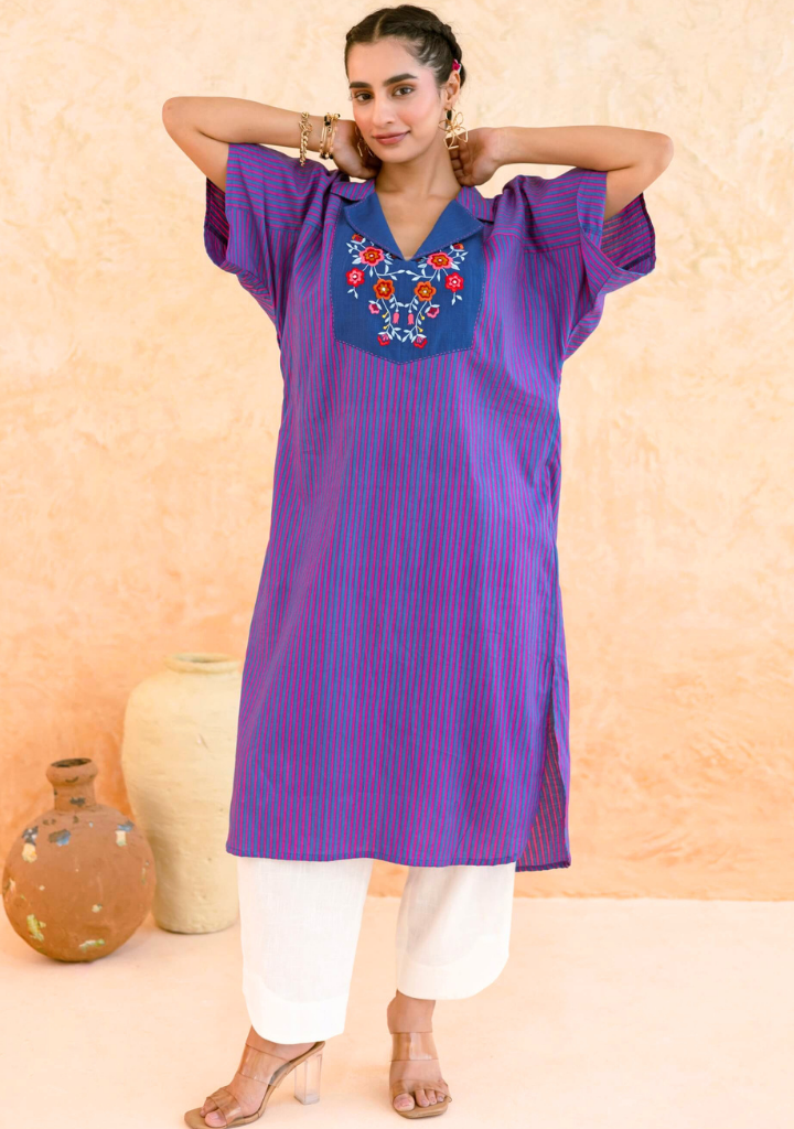 Pink & Blue Striped Kurta