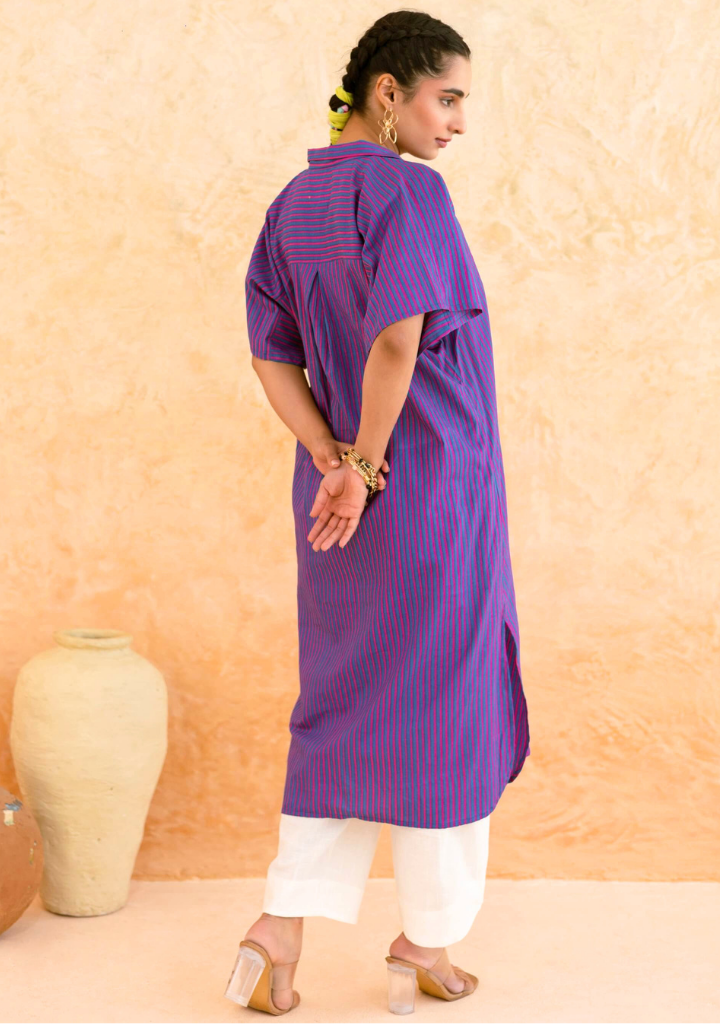 Pink & Blue Striped Kurta