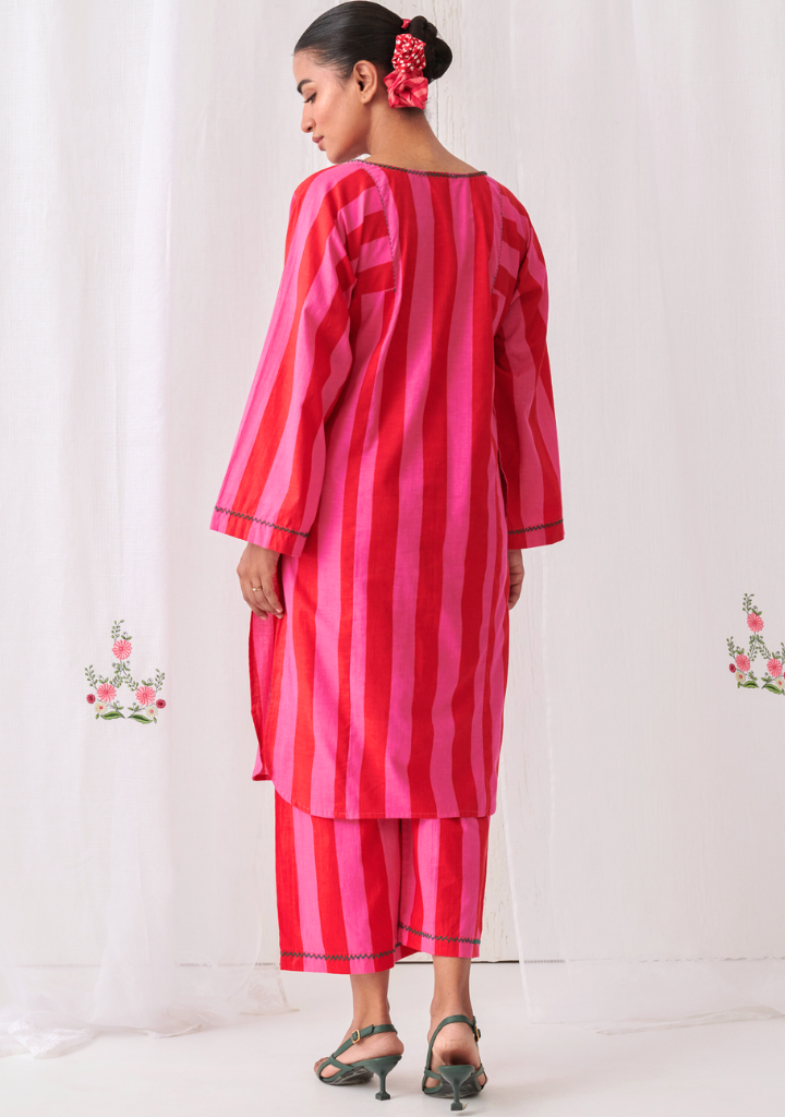 Pink & Red Phiran Kurta Set