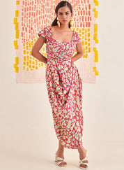 Pleated Bustier Draped Dress