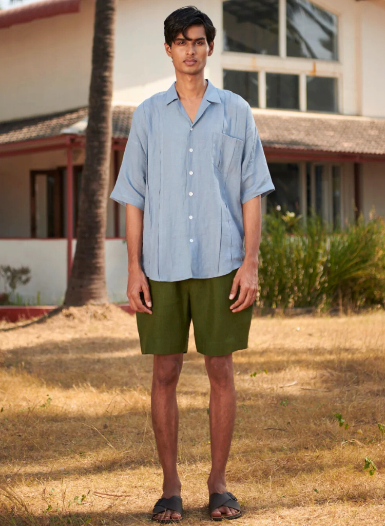 Pleated Camp Collar Shirt