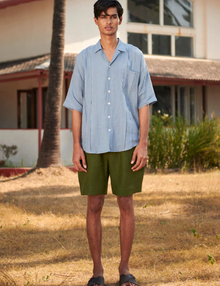 Pleated Camp Collar Shirt