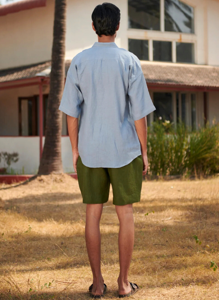 Pleated Camp Collar Shirt