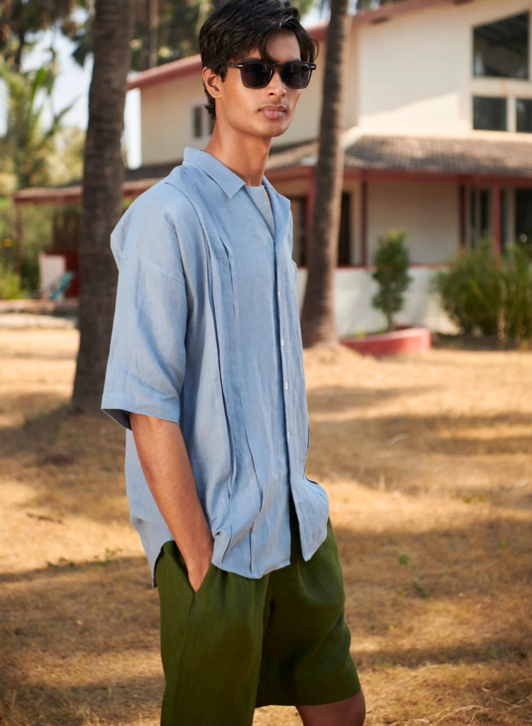 Pleated Camp Collar Shirt