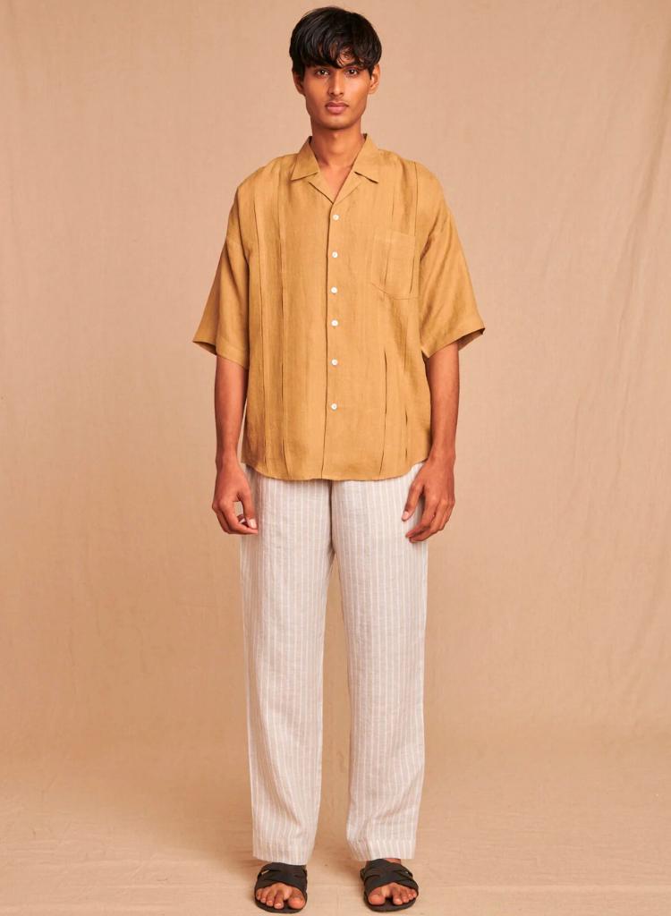 Pleated Camp Collar Shirt