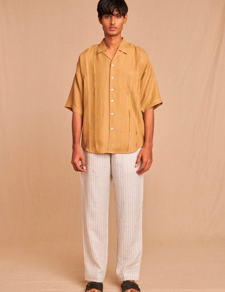 Pleated Camp Collar Shirt