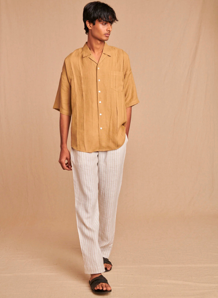 Pleated Camp Collar Shirt