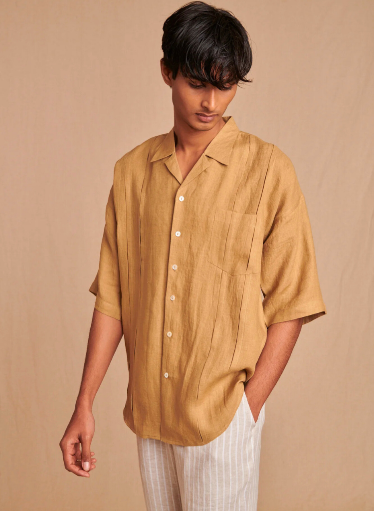 Pleated Camp Collar Shirt