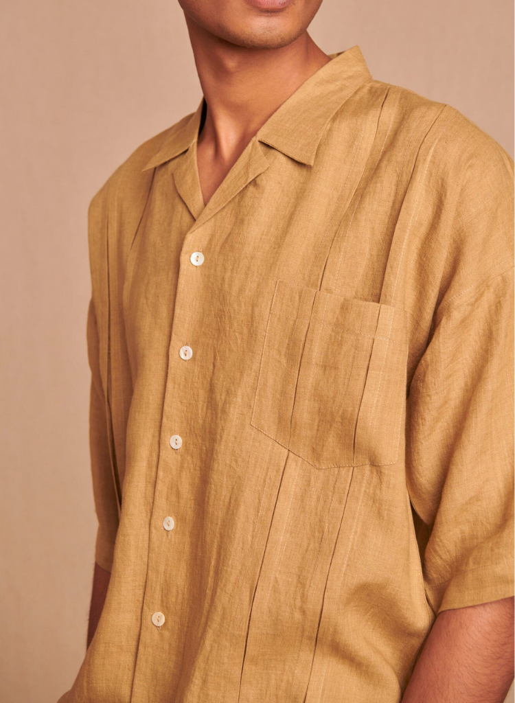 Pleated Camp Collar Shirt