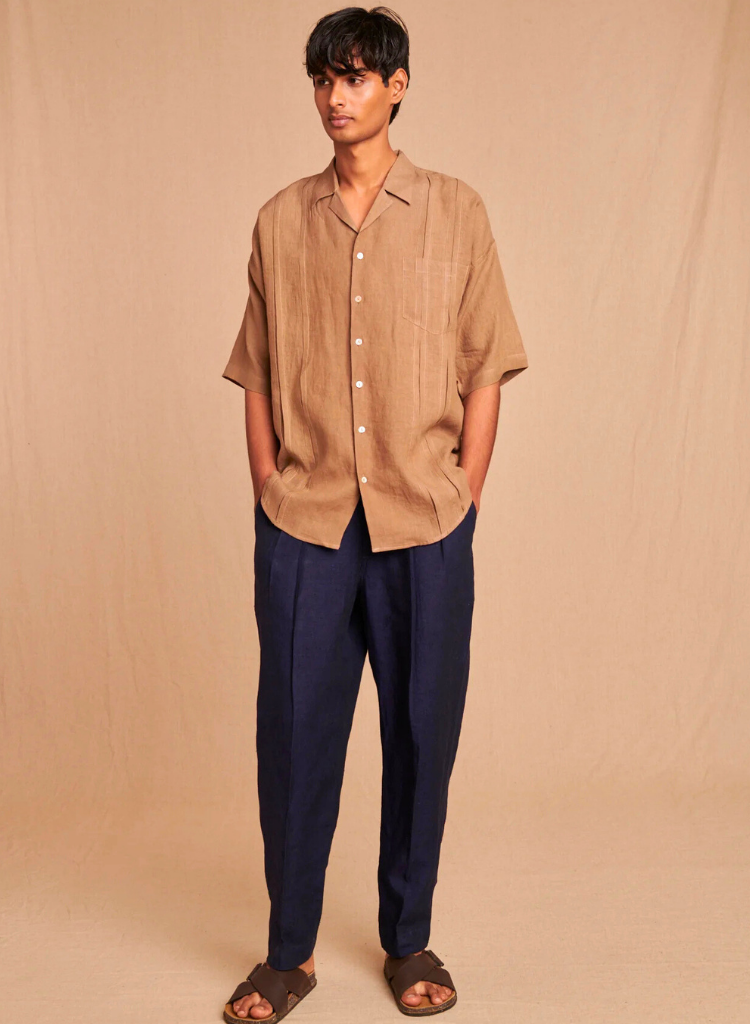 Pleated Camp Collar Shirt