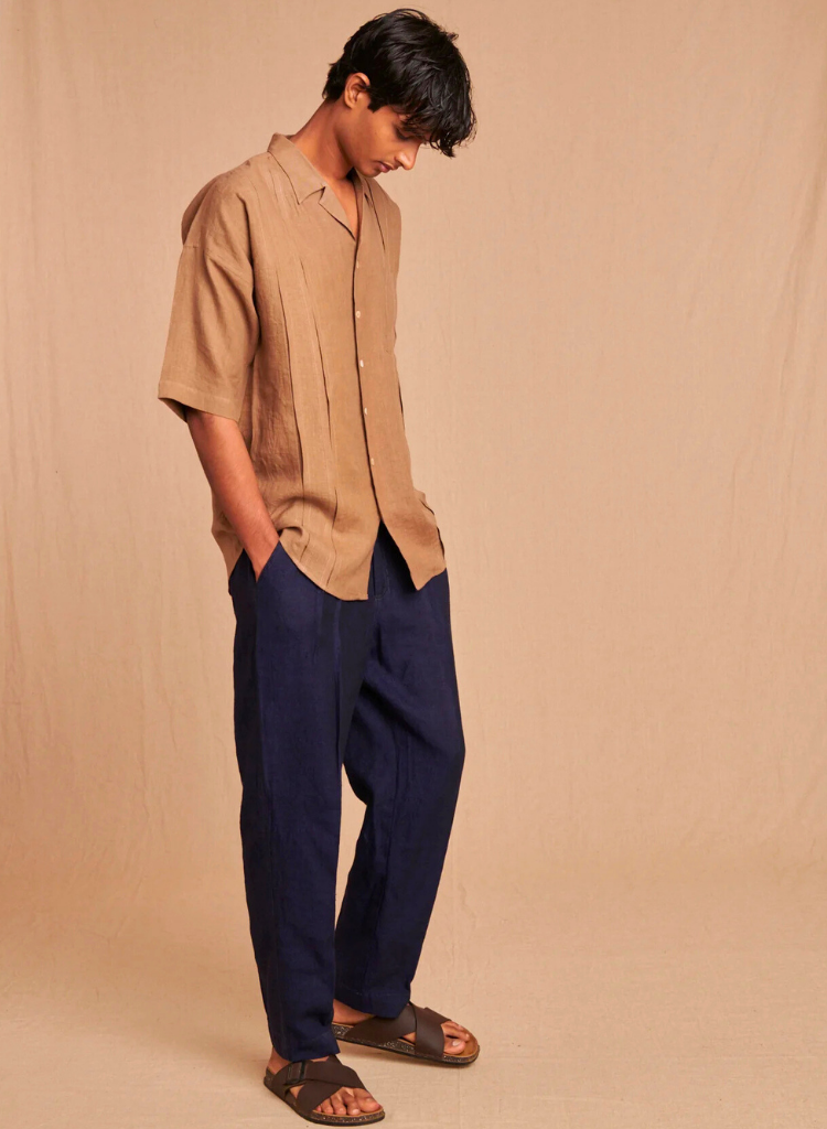 Pleated Camp Collar Shirt