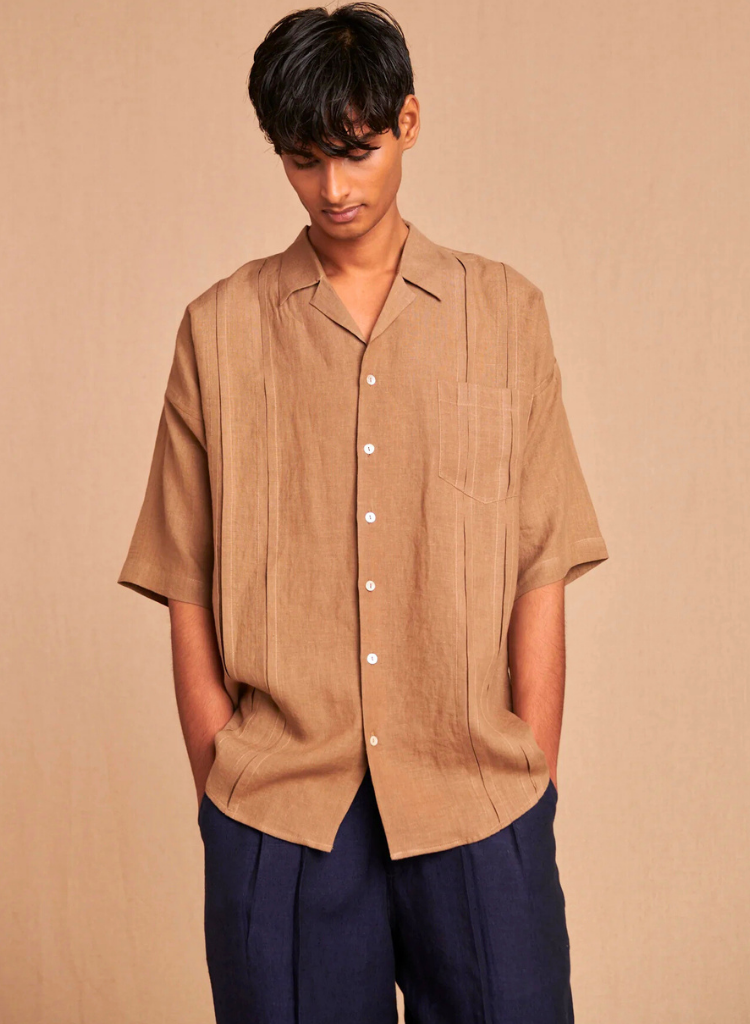Pleated Camp Collar Shirt