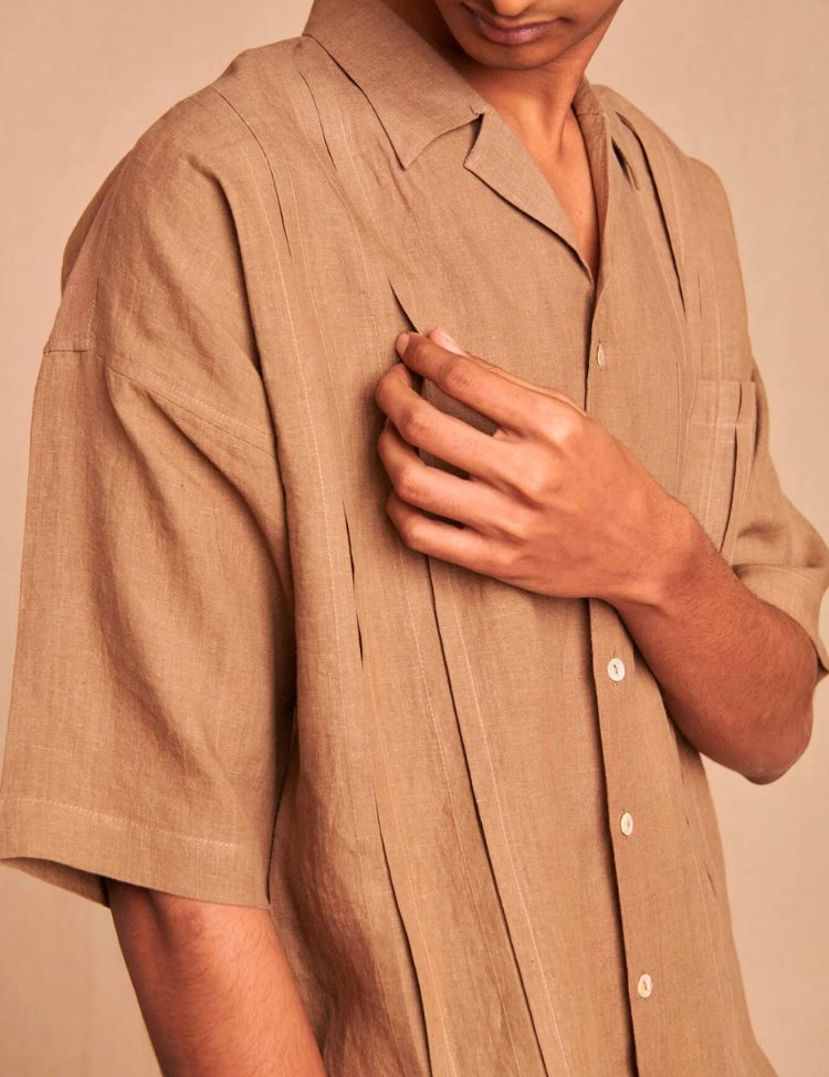 Pleated Camp Collar Shirt