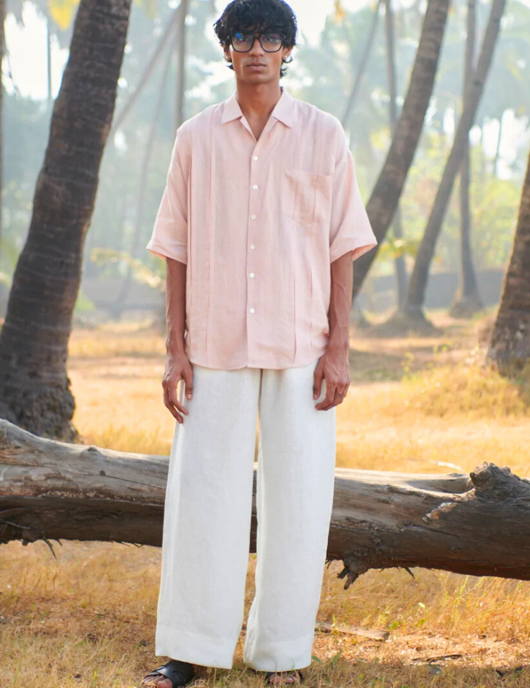 Pleated Camp Collar Shirt