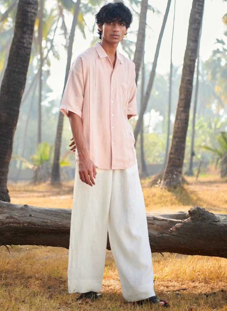 Pleated Camp Collar Shirt