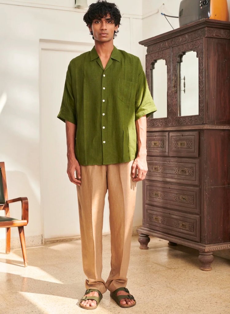 Pleated Camp Collar Shirt