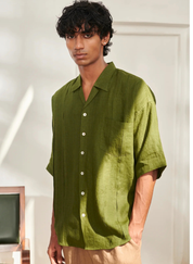 Pleated Camp Collar Shirt