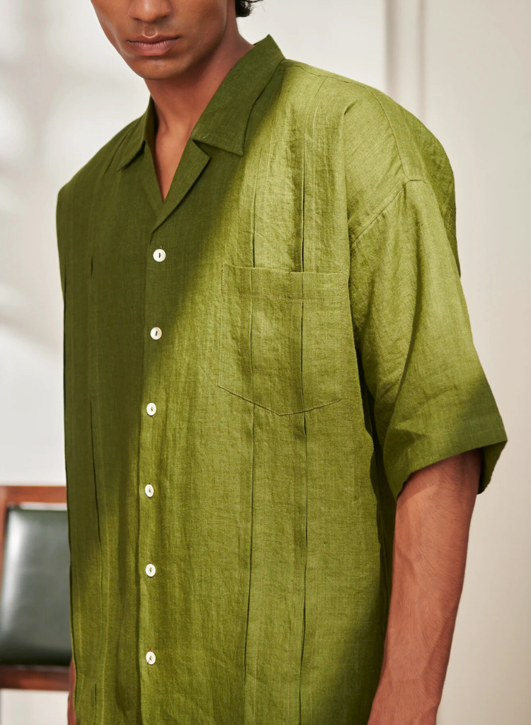 Pleated Camp Collar Shirt