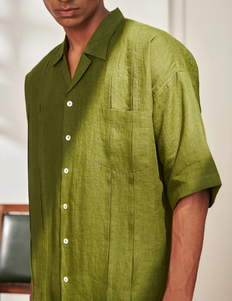 Pleated Camp Collar Shirt