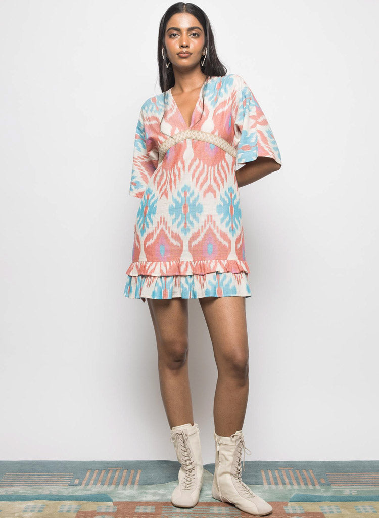 Plunge Neck Ruffle Dress