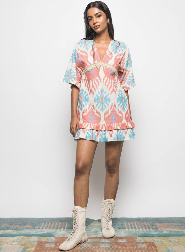 Plunge Neck Ruffle Dress