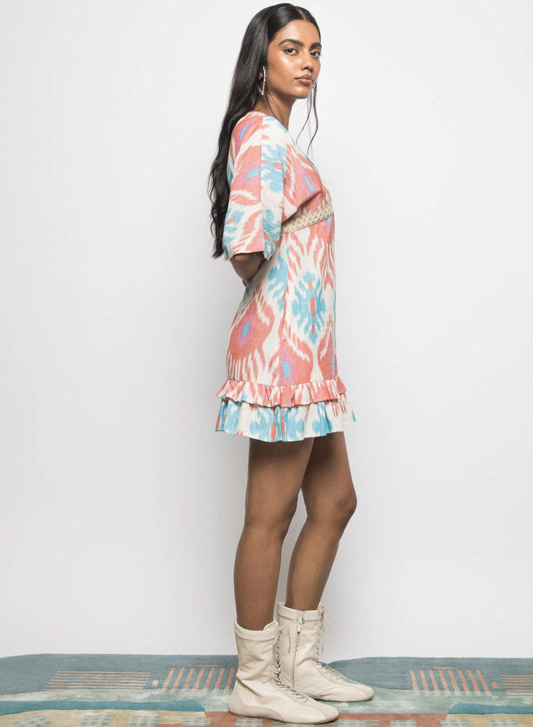 Plunge Neck Ruffle Dress