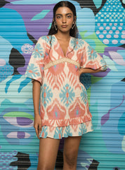 Plunge Neck Ruffle Dress