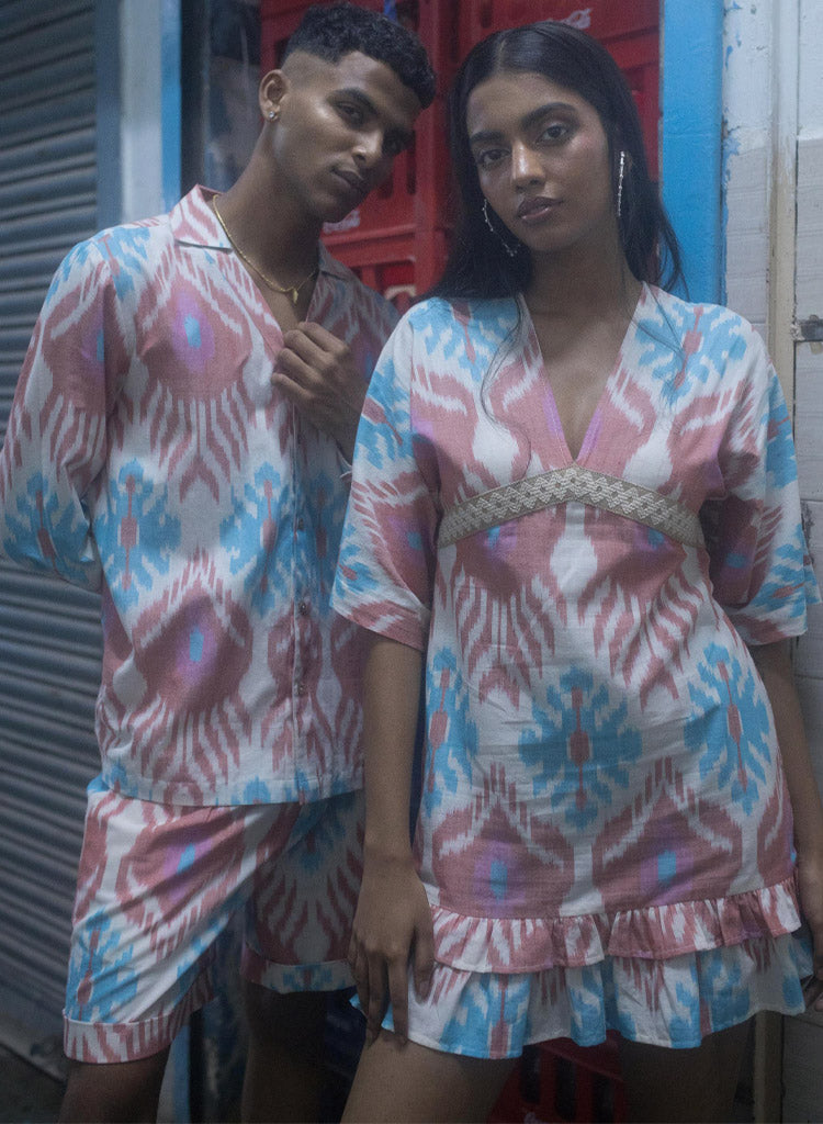 Plunge Neck Ruffle Dress