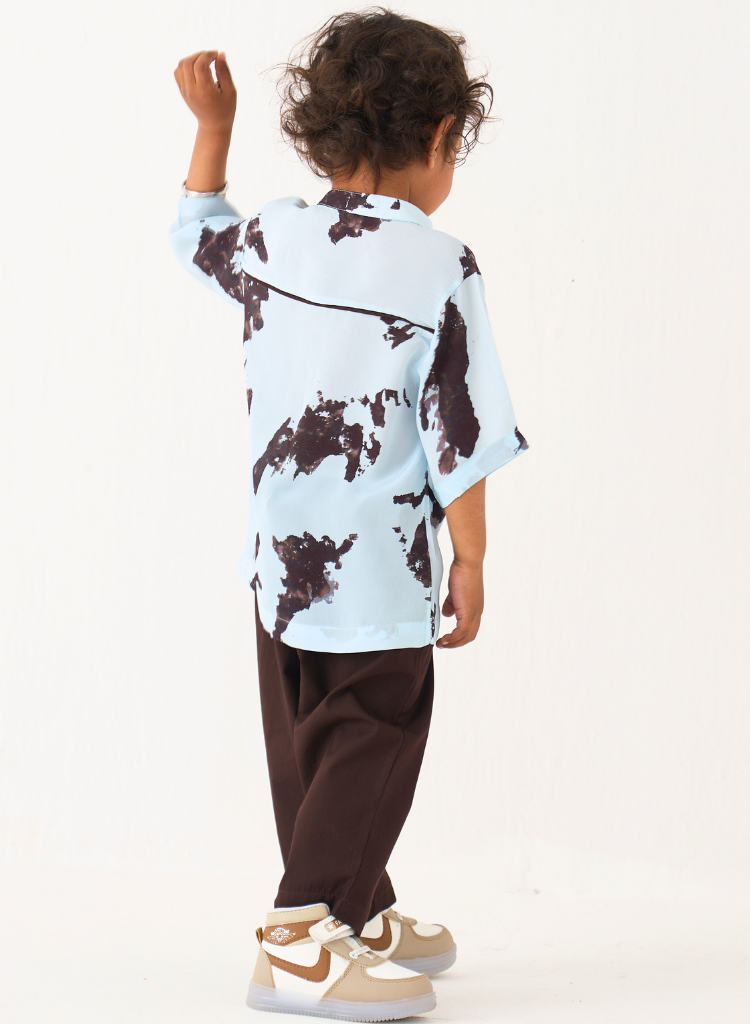 Printed Band Collar Shirt Set