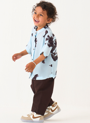 Printed Band Collar Shirt Set