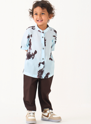 Printed Band Collar Shirt Set