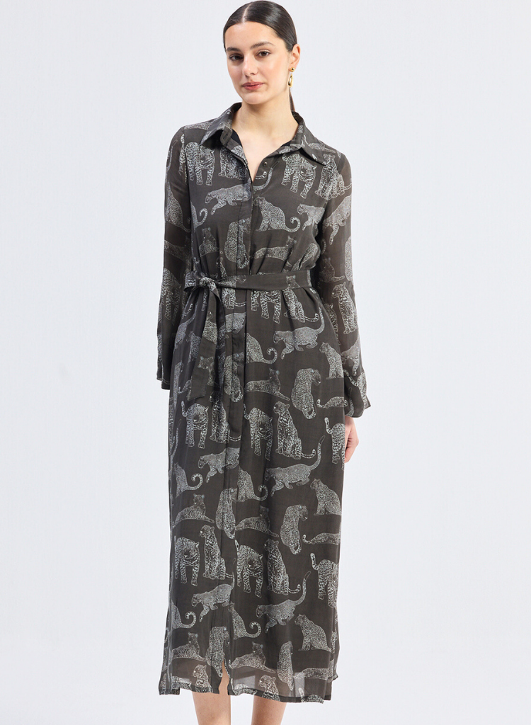 Animal Print Shirt Dress