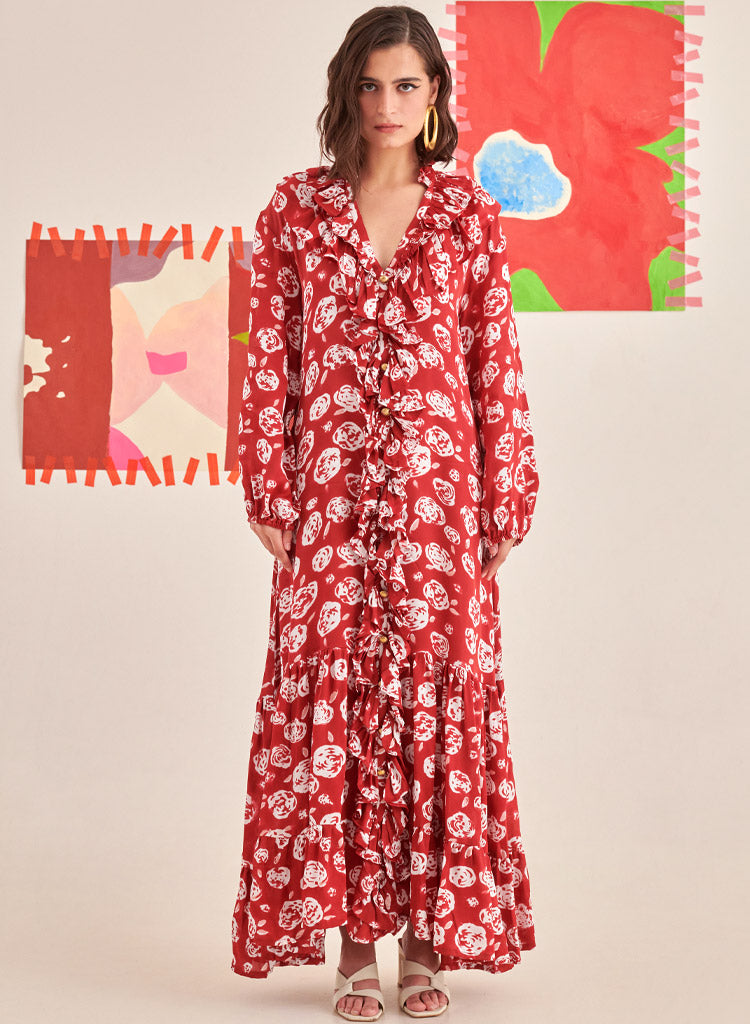 Rose Scarlet Ruffle Dress