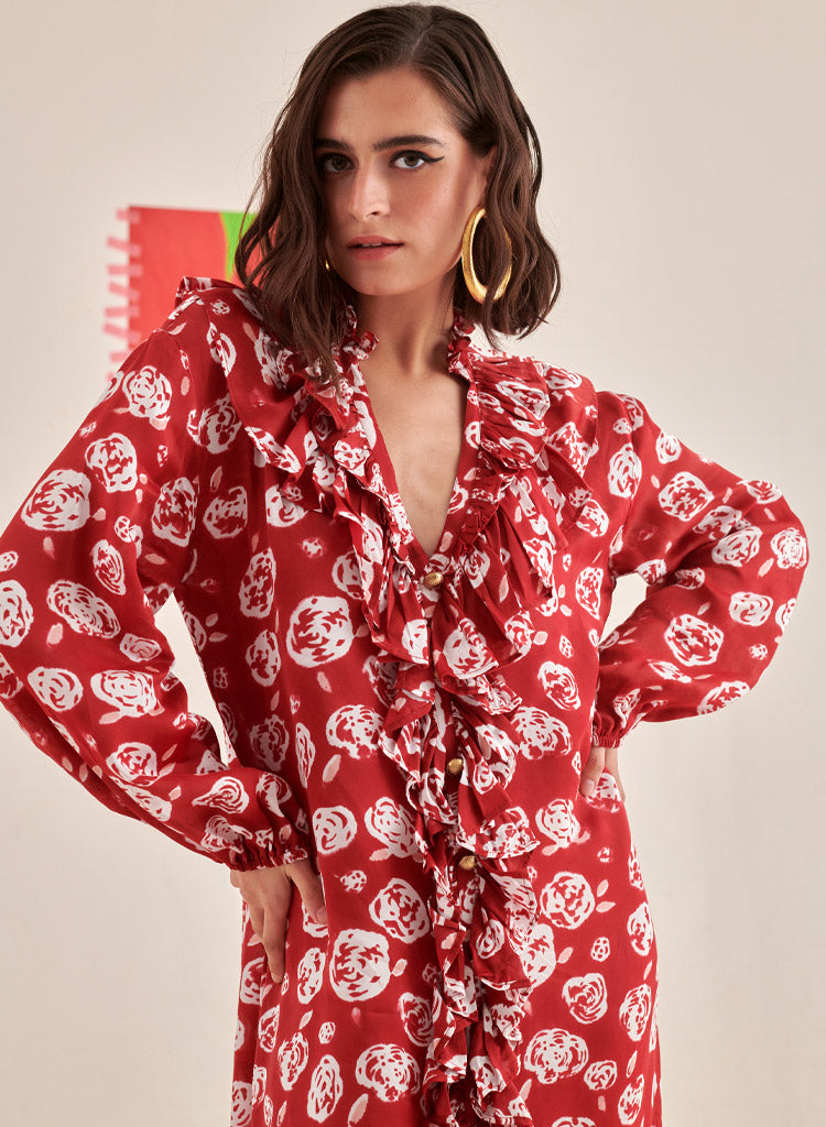 Rose Scarlet Ruffle Dress