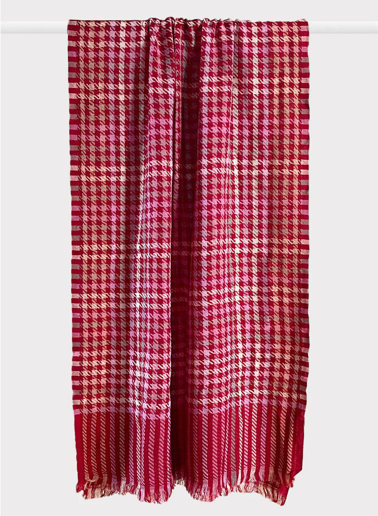 Rouge Houndstooth Weave Stole