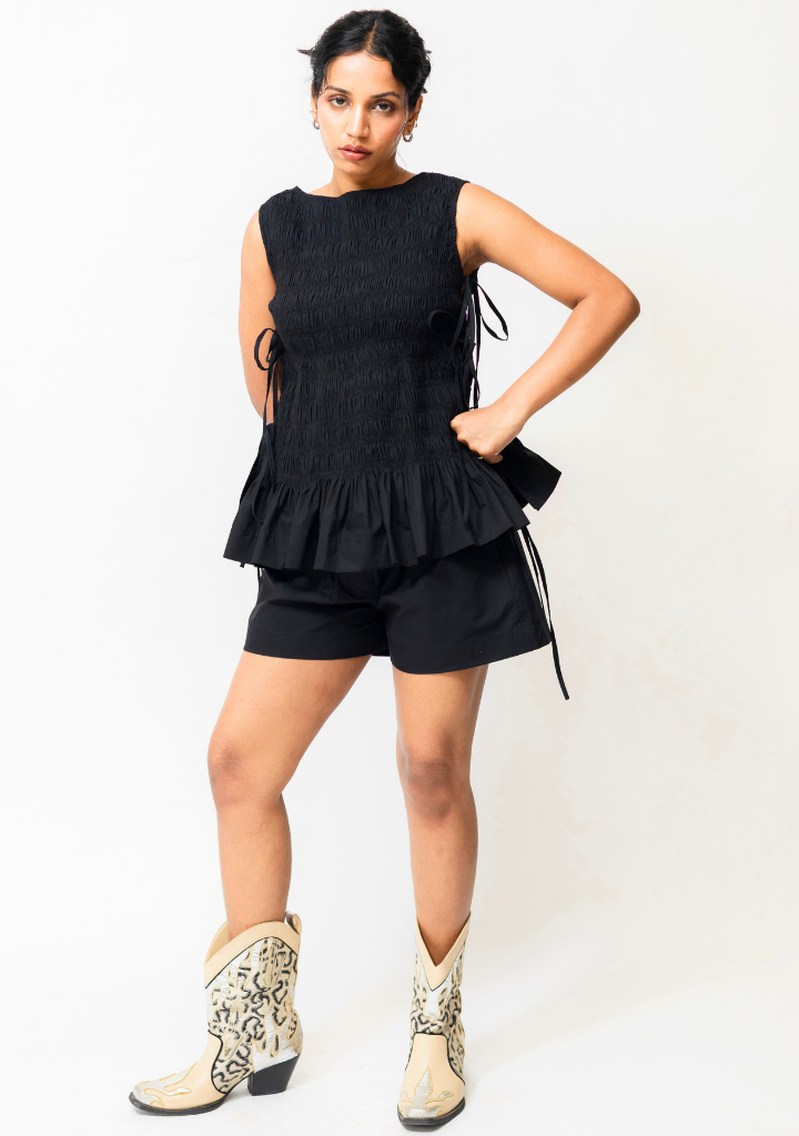 Ruched Ruffle Hem Top