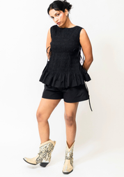 Ruched Ruffle Hem Top