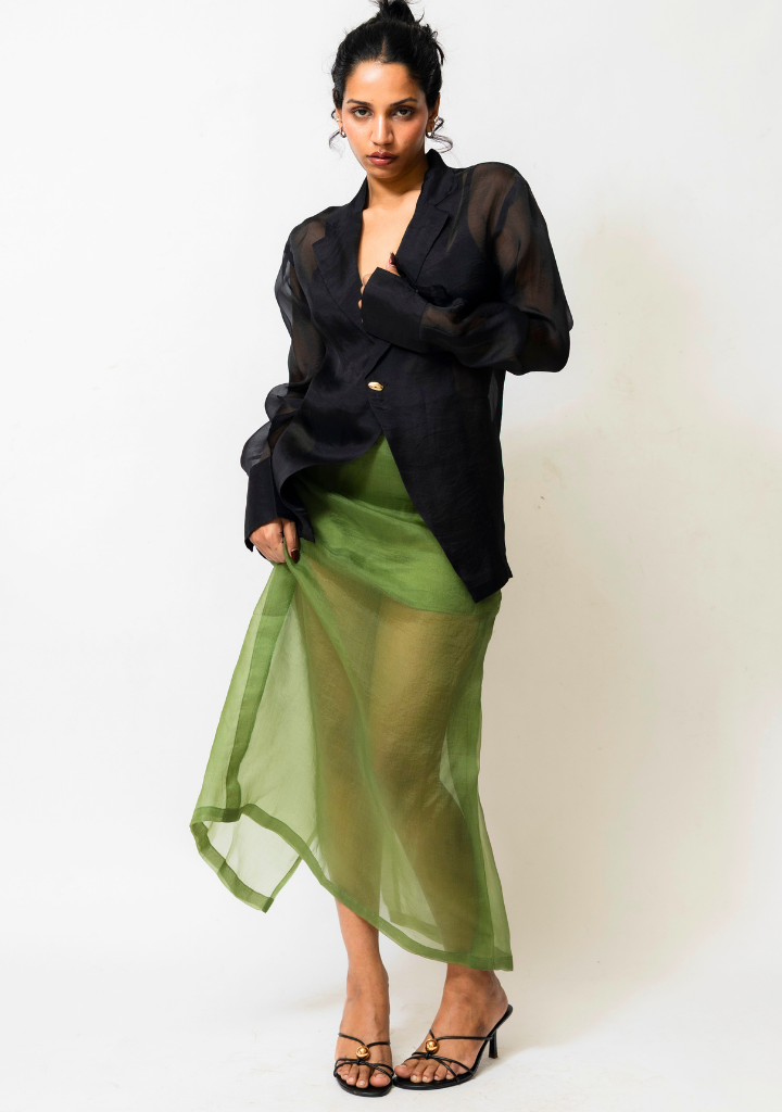 Sheer Organza Midi Skirt