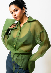Sheer Organza Wrap Shirt