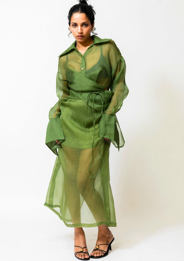 Sheer Organza Wrap Shirt